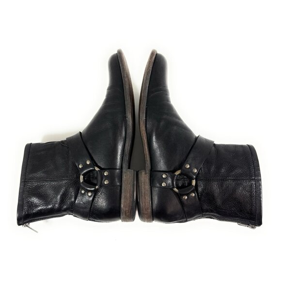 Frye Mens Phillip Harness Moto Biker Boots Size 10 D Back Zip Black Leather - Picture 6 of 14
